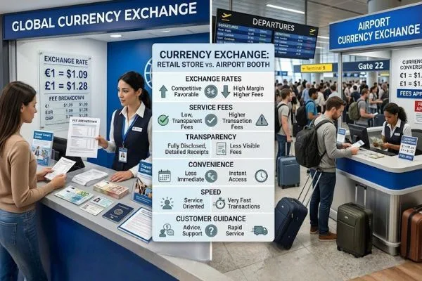 Currency exchange rates and fee transparency comparison
