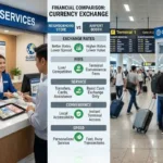Comparación entre una casa de cambio y una cabina de cambio en el aeropuerto