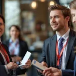 Personal profesional de cambio de divisas atendiendo a los clientes en el mostrador de servicio.