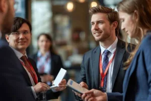 Personal profesional de cambio de divisas atendiendo a los clientes en el mostrador de servicio.