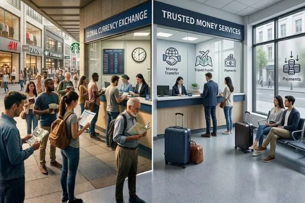 Weekend Currency Exchange traffic comparison busy and moderate