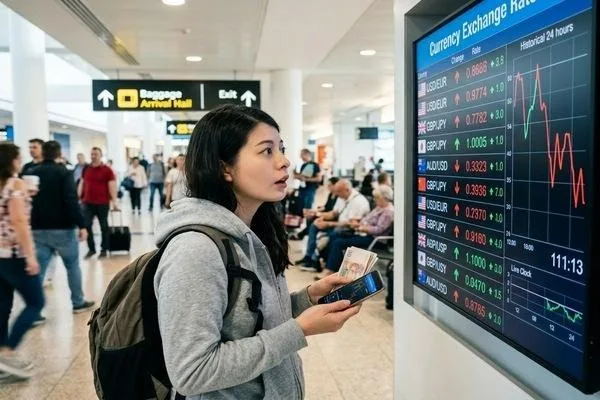 Traveler monitoring currency exchange market changes