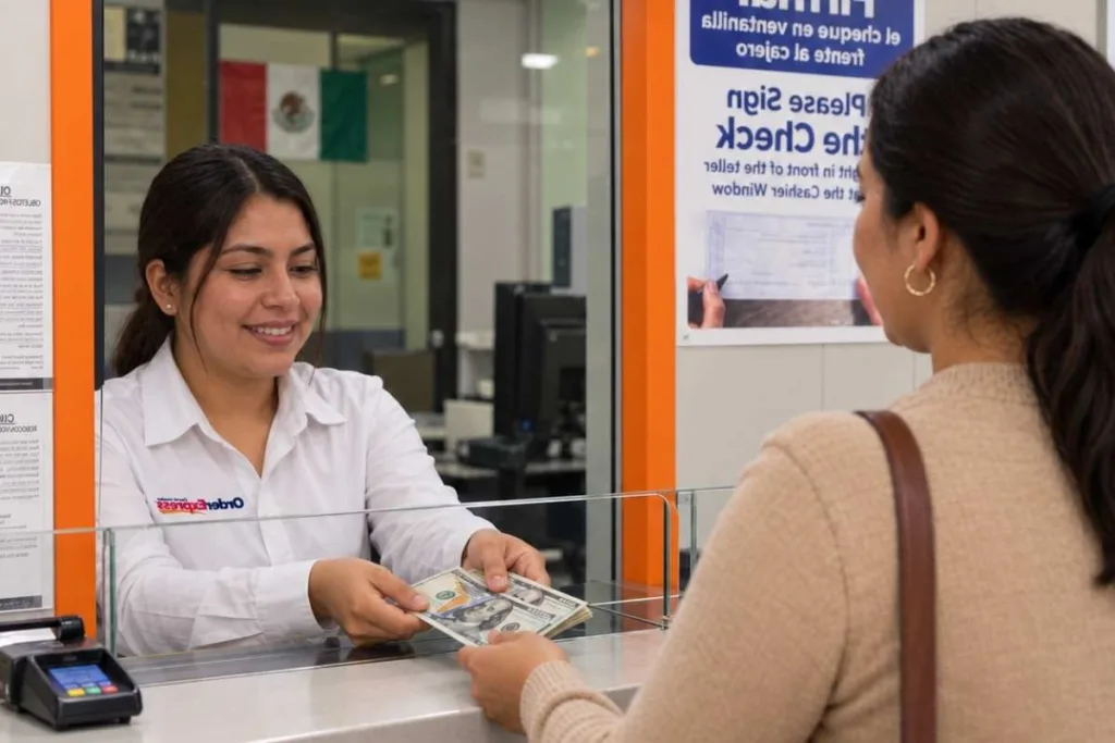 Customer completing a currency exchange transaction